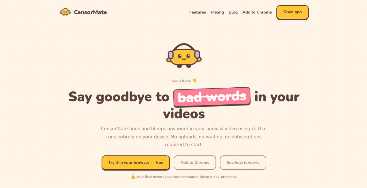 Screenshot of CensorMate – An AI tool in the ,AI Content Generator ,AI Video Editor ,AI Audio Enhancer ,AI Speech to Text  category, showcasing its interface and key features.