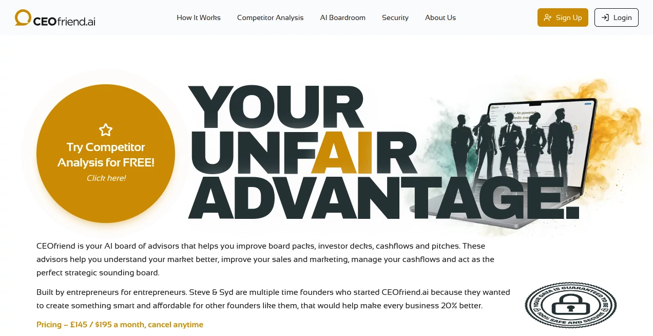 Screenshot of CEOfriend – An AI tool in the ,AI Research Tool ,AI Business Ideas Generator ,AI Consulting Assistant ,AI Productivity Tools  category, showcasing its interface and key features.