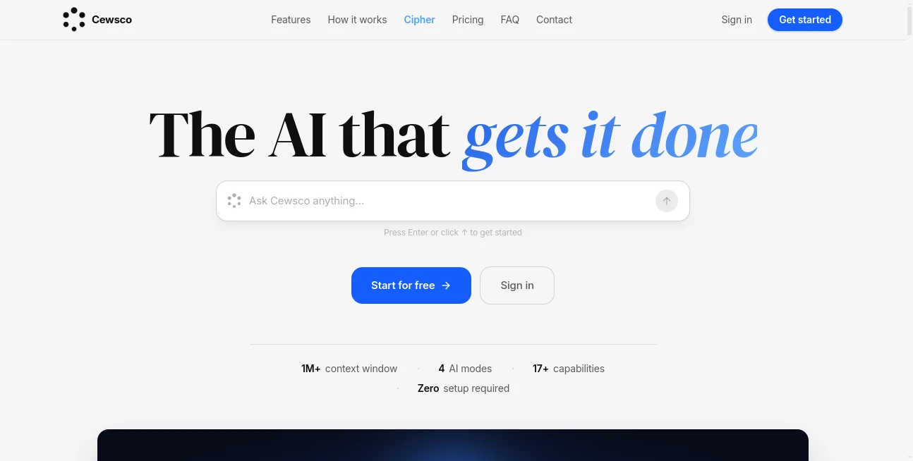 Screenshot of Cewsco – An AI tool in the ,AI Business Ideas Generator ,AI Productivity Tools ,AI Team Collaboration ,AI Workflow Management  category, showcasing its interface and key features.