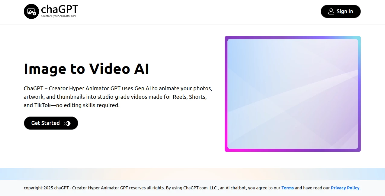 Screenshot of ChaGPT – An AI tool in the ,AI Animated Video ,AI Image to Video ,AI Video Generator ,AI Video Editor  category, showcasing its interface and key features.