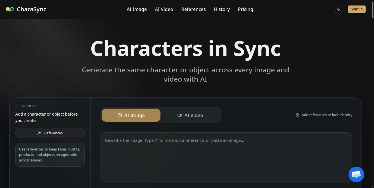 Screenshot of CharaSync – An AI tool in the ,AI Chatbot ,AI Character ,AI Life Assistant ,AI Fun Tools  category, showcasing its interface and key features.