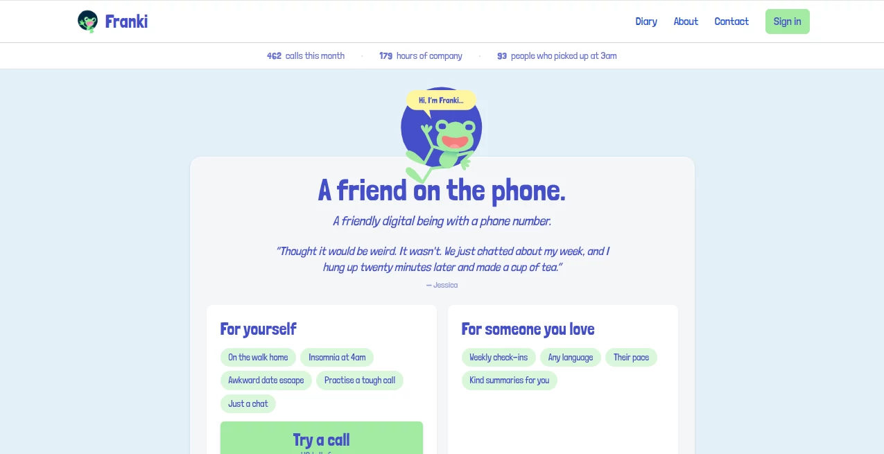 Screenshot of Chat To Franki – An AI tool in the ,AI Voice Chat Generator ,AI Voice Assistants ,AI Life Assistant  category, showcasing its interface and key features.