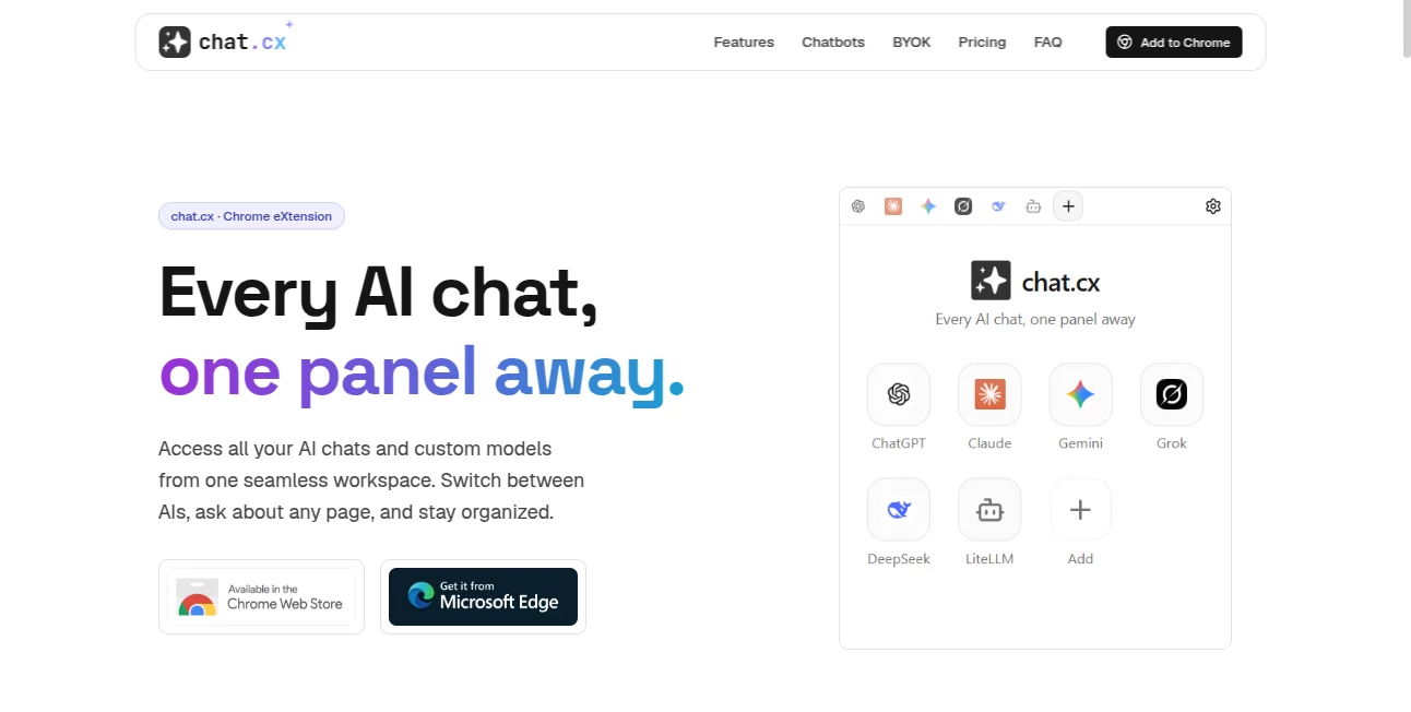 Screenshot of chat.cx – An AI tool in the ,AI Chatbot ,AI Developer Tools ,AI Productivity Tools  category, showcasing its interface and key features.