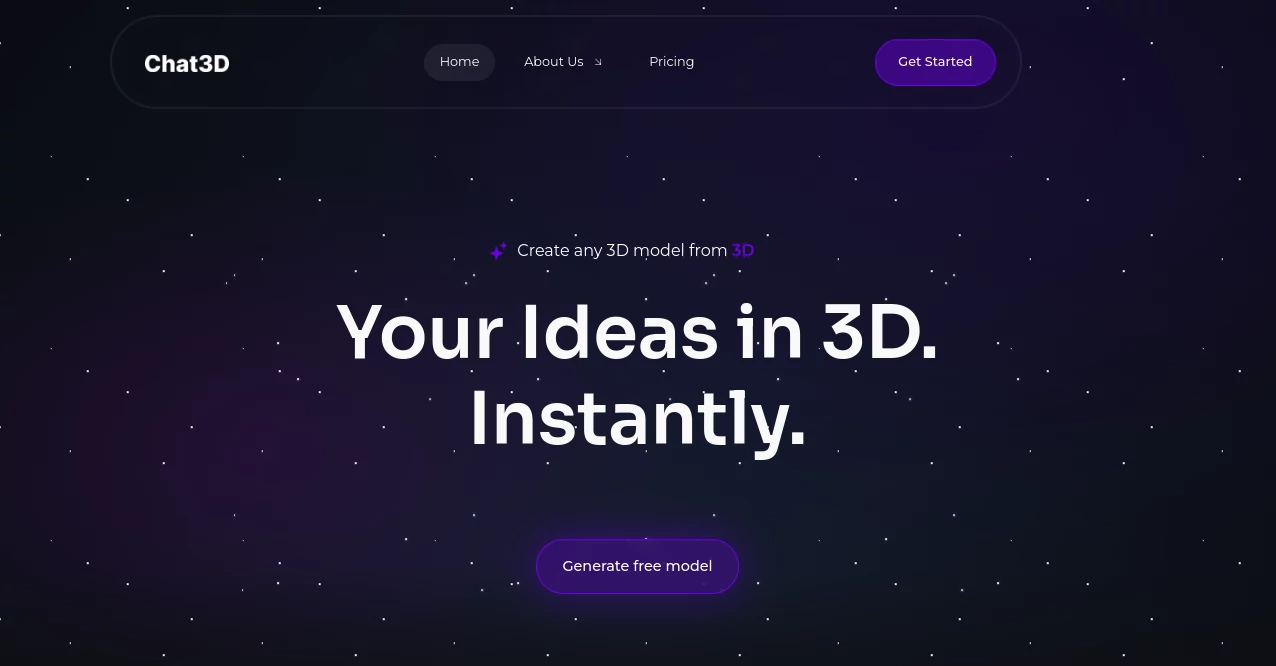 Screenshot of Chat3D – An AI tool in the ,AI Design Generator ,AI 3D Model Generator ,AI Text to 3D ,AI Image to 3D Model  category, showcasing its interface and key features.