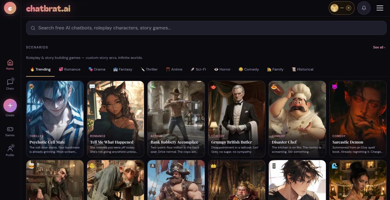 Screenshot of Chatbrat AI – An AI tool in the ,AI Fun Tools ,AI Character ,AI Chatbot ,AI Game  category, showcasing its interface and key features.