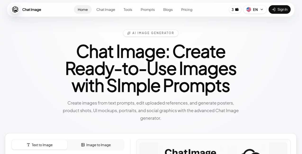 Screenshot of Chat Image – An AI tool in the ,AI Photo & Image Generator ,Photo & Image Editor ,AI Design Generator ,AI Text to Image  category, showcasing its interface and key features.
