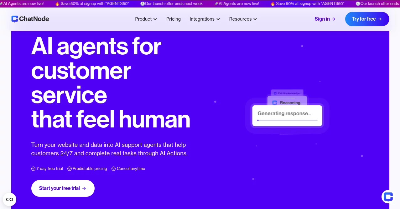 Screenshot of ChatNode – An AI tool in the ,AI Customer Service Assistant ,AI Chatbot ,AI Analytics Assistant ,AI Knowledge Base  category, showcasing its interface and key features.
