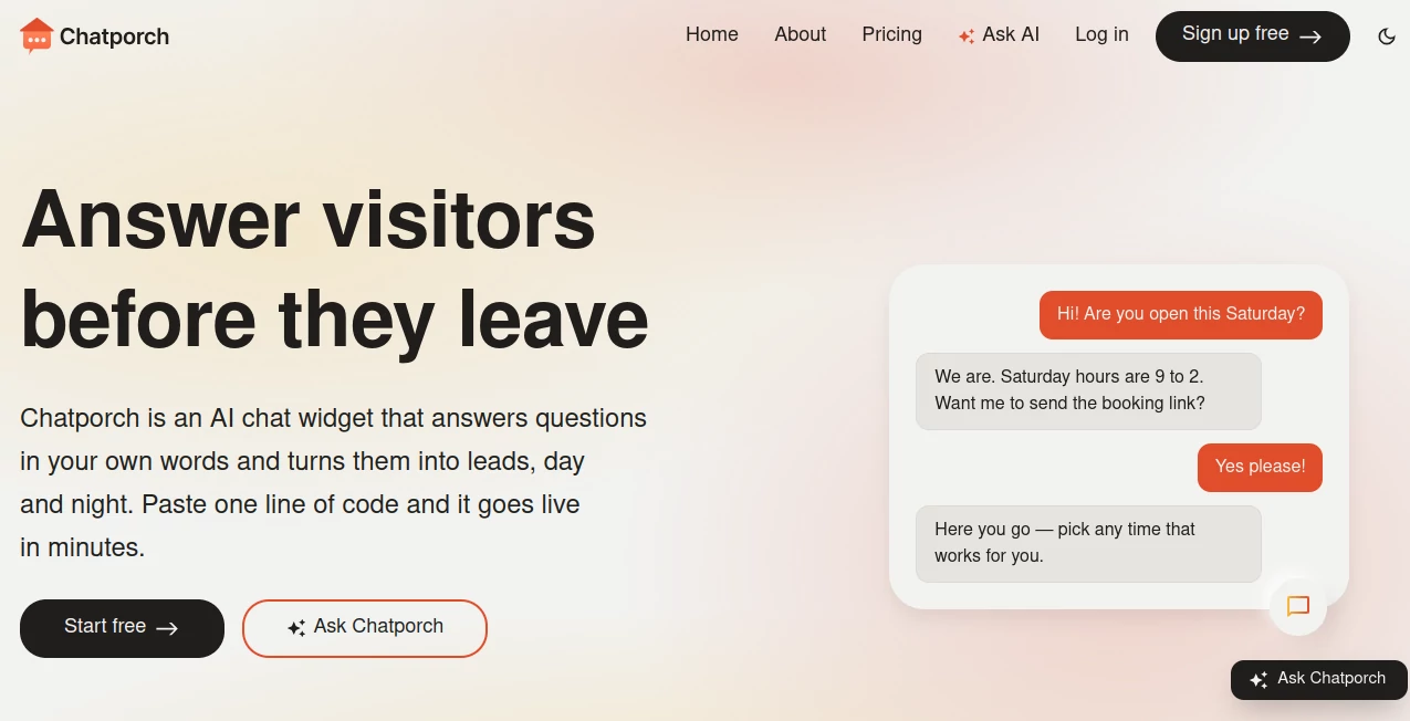 Screenshot of ChatPorch – An AI tool in the ,AI Customer Service Assistant ,AI Lead Generation ,AI Chatbot ,AI Team Collaboration  category, showcasing its interface and key features.