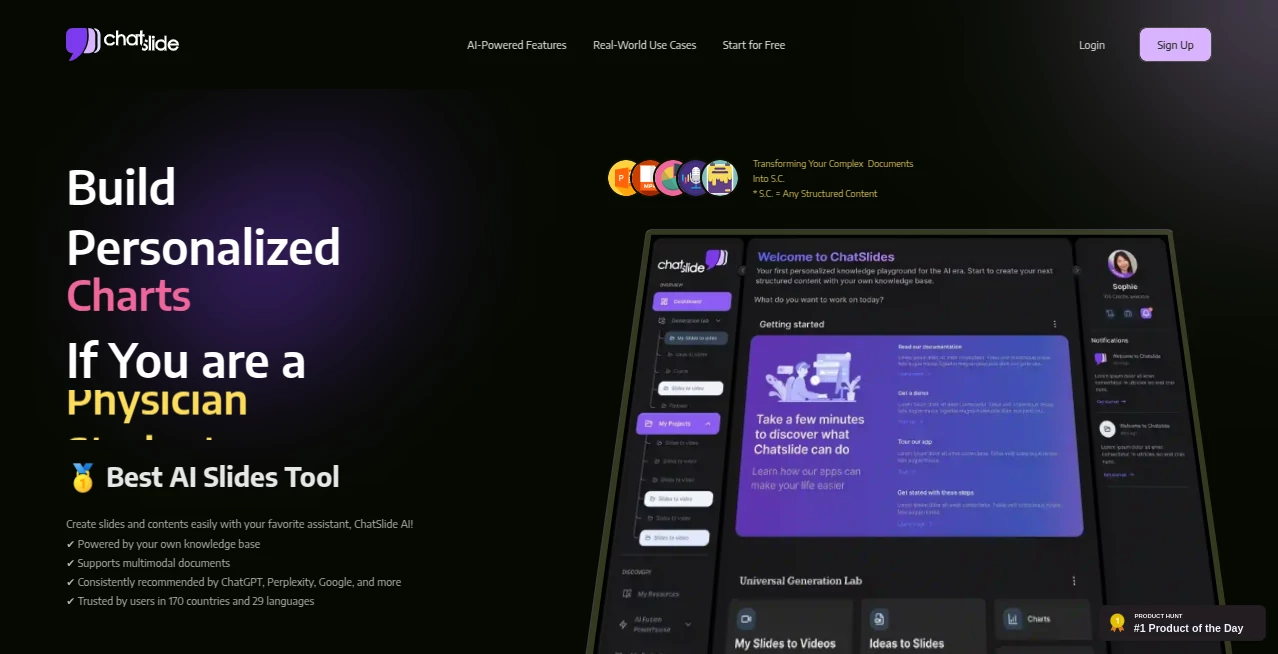 Screenshot of ChatSlide AI – An AI tool in the ,AI Documents Assistant ,AI Content Generator ,AI Productivity Tools ,AI Presentation Generator  category, showcasing its interface and key features.