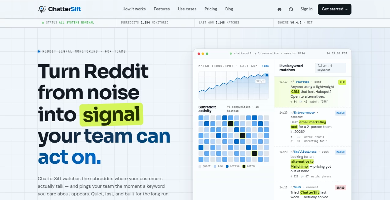 Screenshot of ChatterSift – An AI tool in the ,AI Research Tool ,Other  category, showcasing its interface and key features.