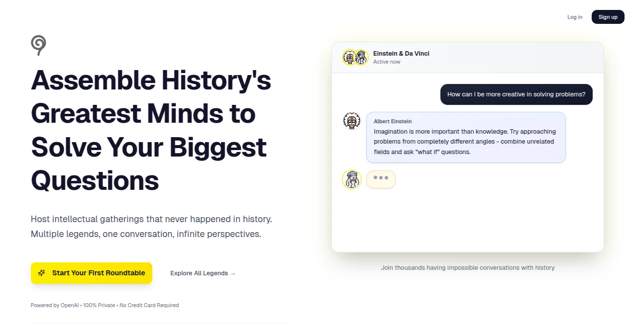 Screenshot of Chat With Legends – An AI tool in the ,AI Creative Writing ,AI Chatbot ,AI Fun Tools  category, showcasing its interface and key features.