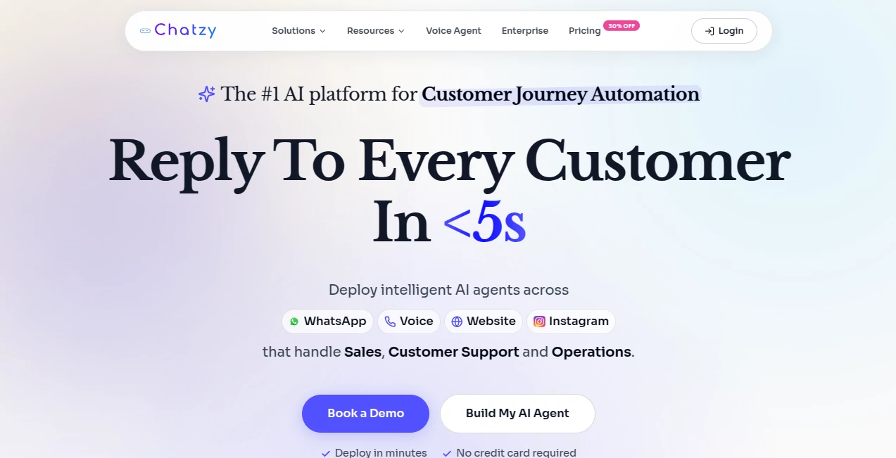 Screenshot of Chatzy AI – An AI tool in the ,AI Workflow Management ,AI Chatbot ,AI Customer Service Assistant ,AI Voice Assistants  category, showcasing its interface and key features.