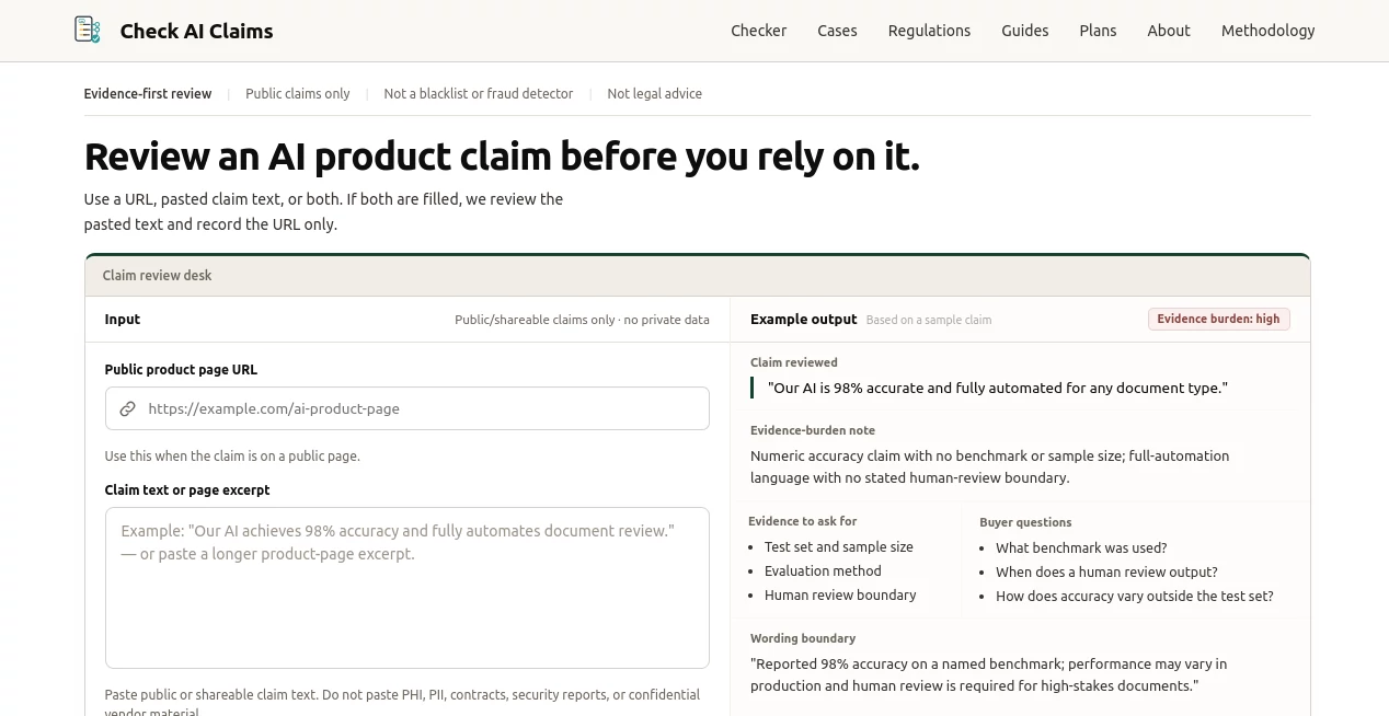 Screenshot of Check AI Claims – An AI tool in the ,AI Research Tool ,AI Checker Essay ,Other  category, showcasing its interface and key features.