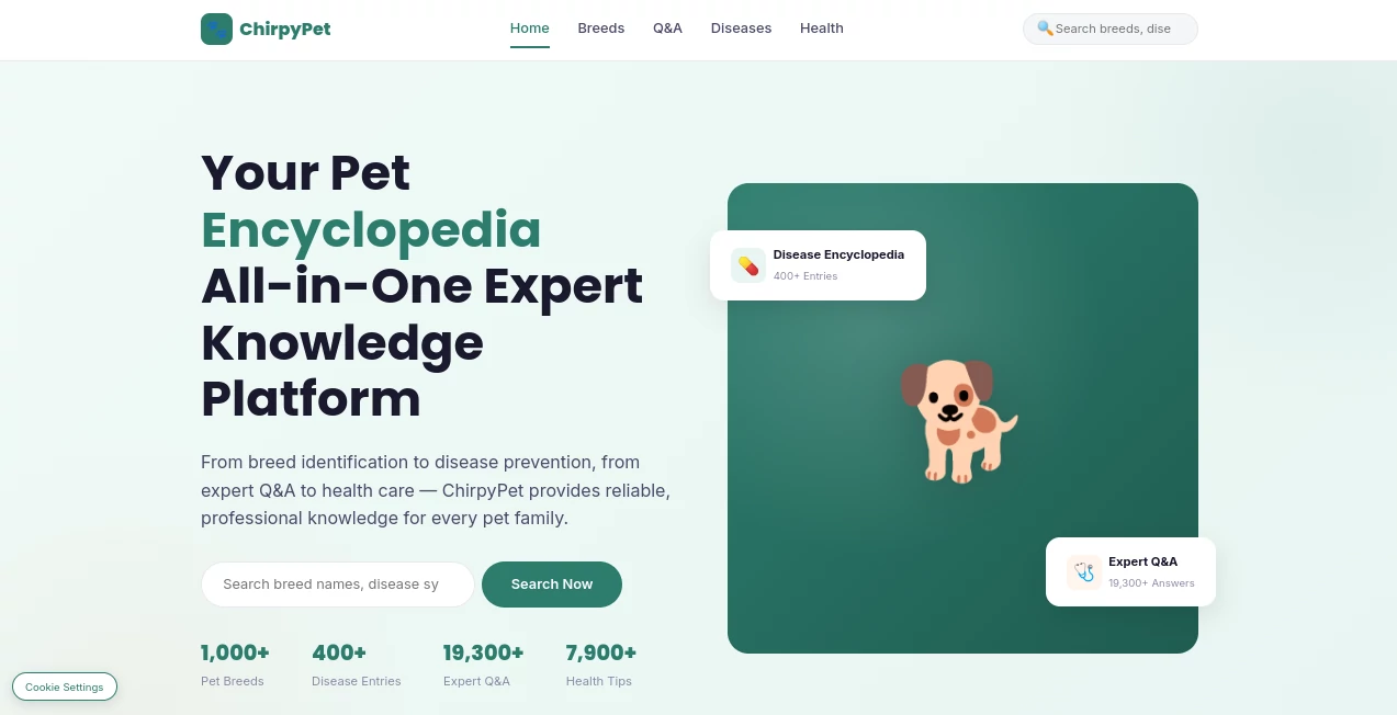 Screenshot of ChirpyPet – An AI tool in the ,AI Life Assistant ,AI Research Tool ,AI Healthcare ,AI Knowledge Base  category, showcasing its interface and key features.