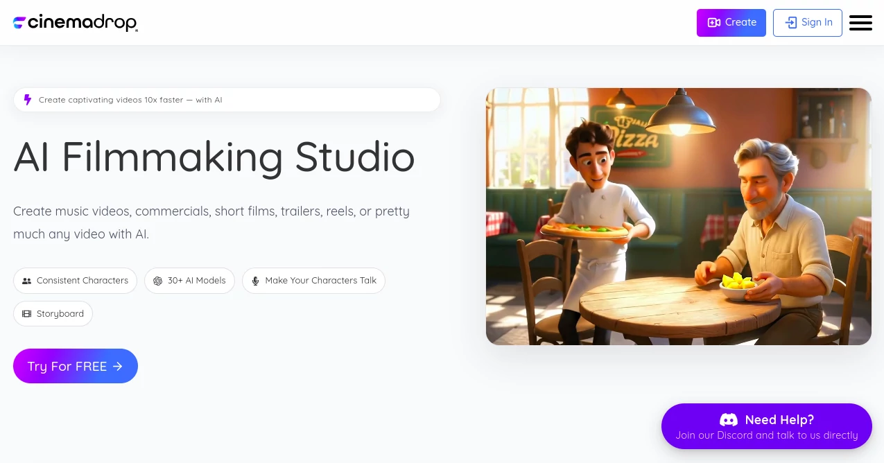Screenshot of CinemaDrop – An AI tool in the ,AI Music Video Generator ,AI Video Editor ,AI Video Generator ,AI Text to Video  category, showcasing its interface and key features.
