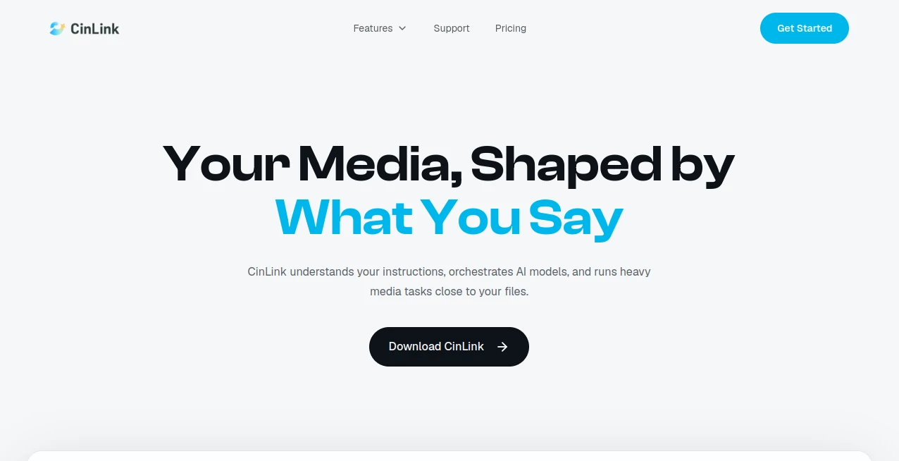 Screenshot of CinLink – An AI tool in the ,AI Video Generator ,AI Video Editor ,Video ,AI Transcription  category, showcasing its interface and key features.