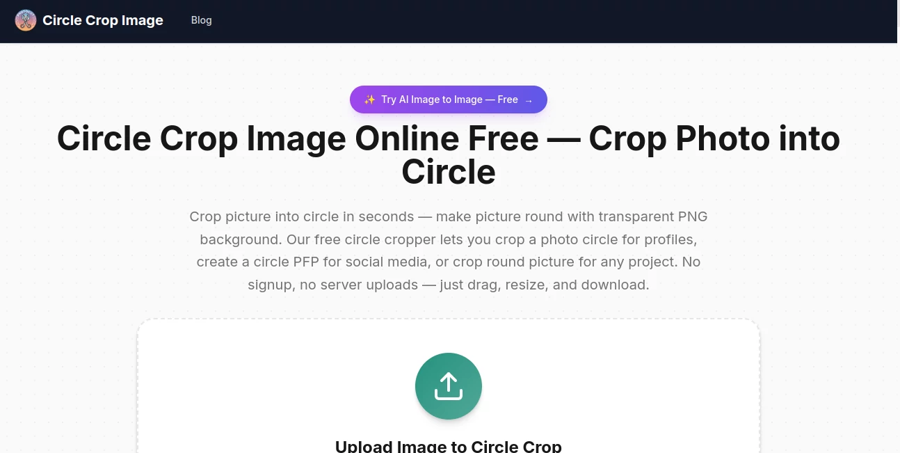 Screenshot of Circle Crop Image – An AI tool in the ,Photo & Image Editor ,AI Background Remover ,AI Image to Image ,AI Design Generator  category, showcasing its interface and key features.