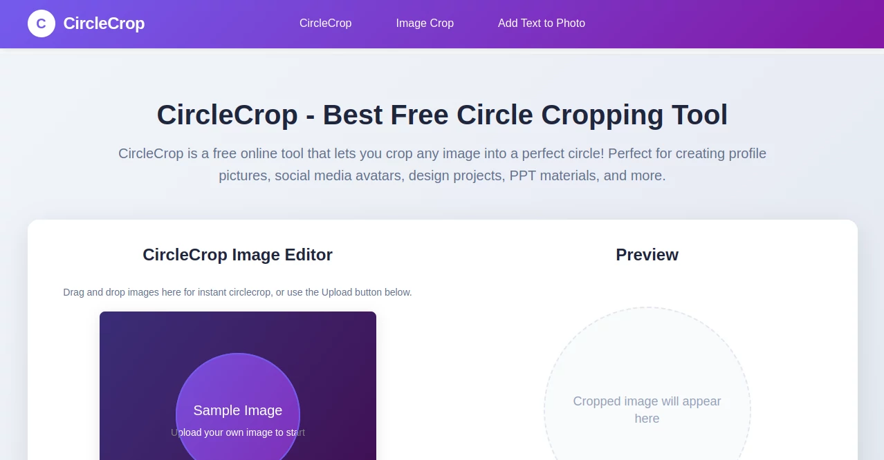Screenshot of CircleCrop – An AI tool in the ,Photo & Image Editor  category, showcasing its interface and key features.