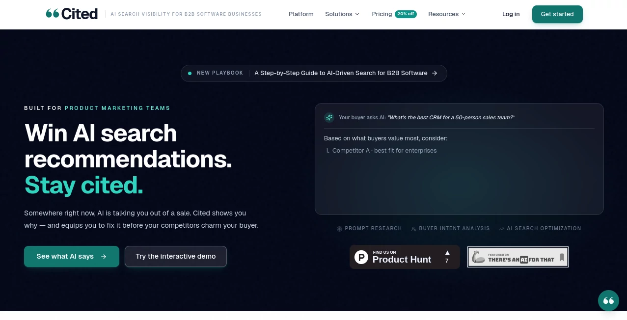 Screenshot of Cited – An AI tool in the ,AI Research Tool ,AI Analytics Assistant ,AI SEO Assistant ,AI Digital Marketing Generator  category, showcasing its interface and key features.