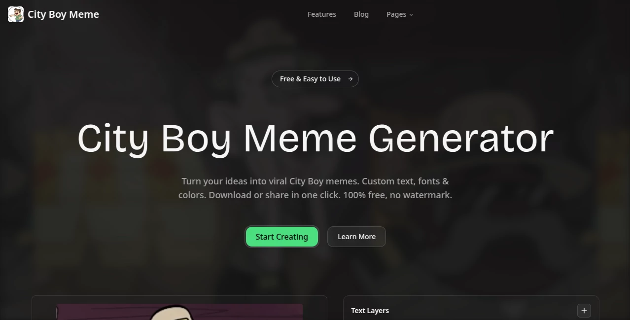 Screenshot of City Boy Meme – An AI tool in the ,AI Fun Tools ,Photo & Image Editor ,AI Image to Image  category, showcasing its interface and key features.