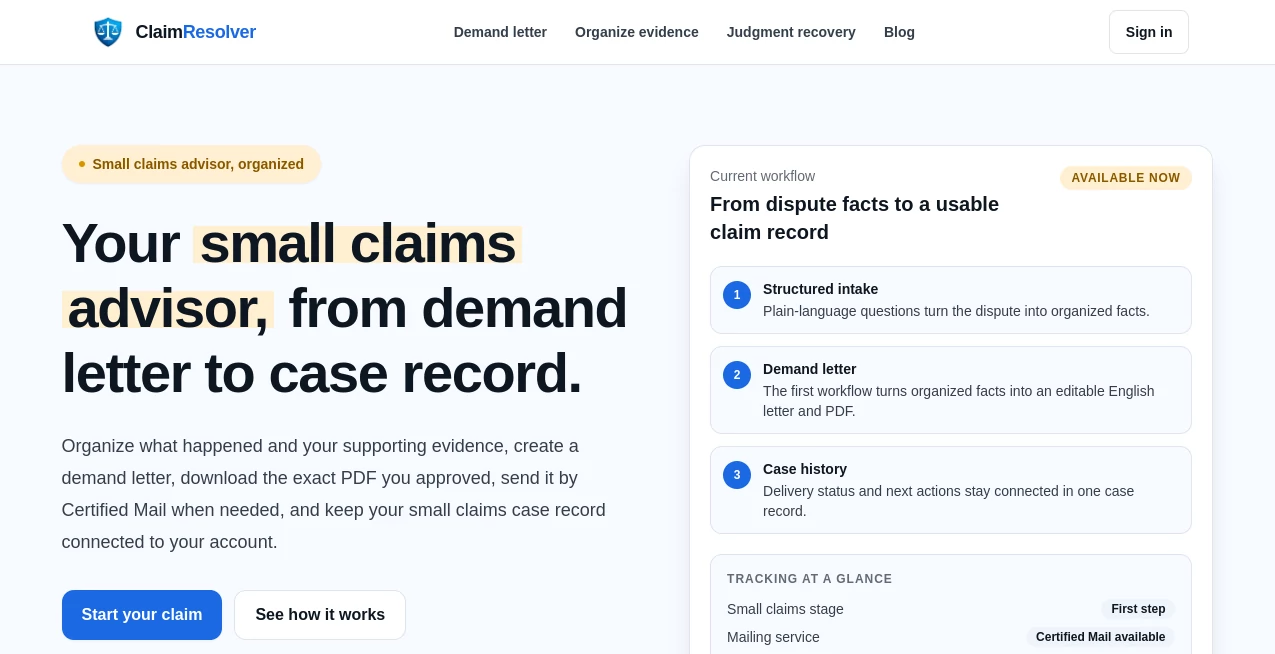 Screenshot of ClaimResolver – An AI tool in the ,AI Documents Assistant ,AI Legal Assistant  category, showcasing its interface and key features.