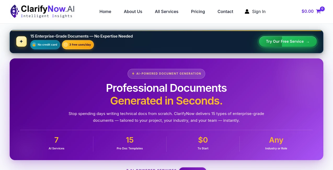 Screenshot of ClarifyNow – An AI tool in the ,AI Copywriting ,AI Writing Assistants ,AI Content Generator ,AI SEO Assistant  category, showcasing its interface and key features.