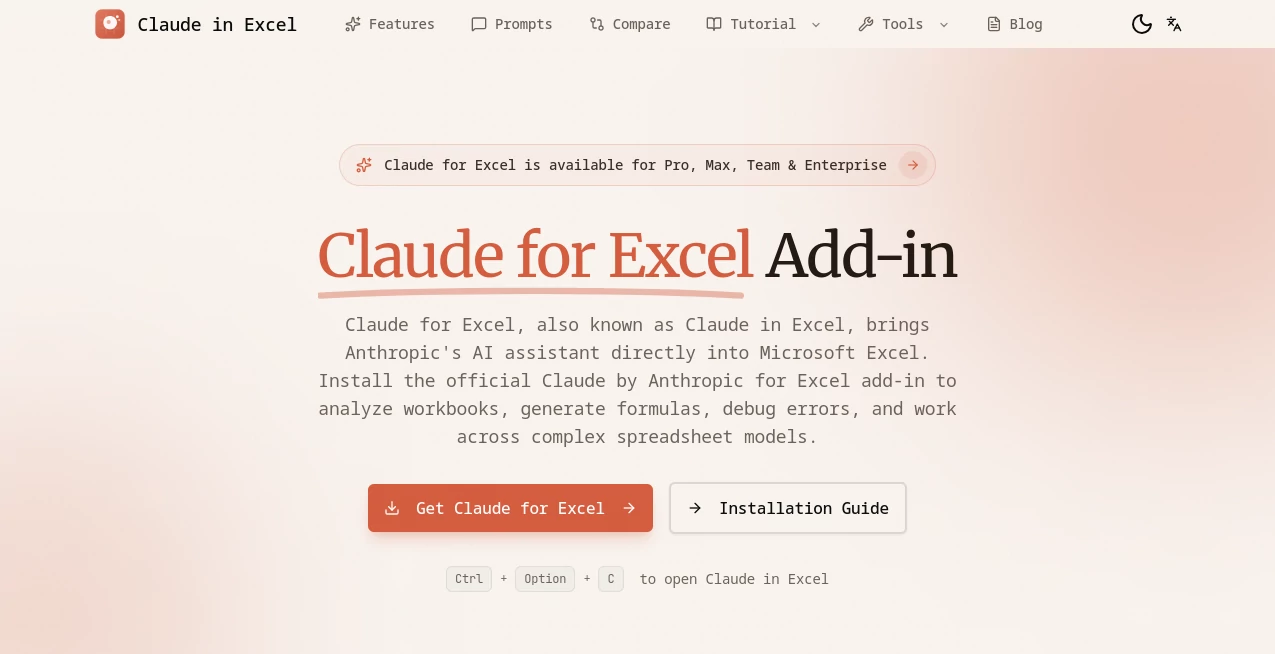 Screenshot of Claude in Excel – An AI tool in the ,AI Documents Assistant ,AI Productivity Tools ,AI Business Ideas Generator ,AI Spreadsheet  category, showcasing its interface and key features.