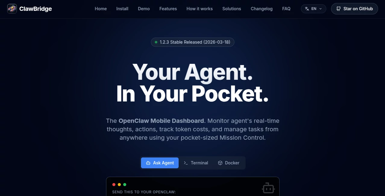 Screenshot of ClawBridge – An AI tool in the ,AI Workflow Management ,AI Productivity Tools ,AI Developer Tools  category, showcasing its interface and key features.