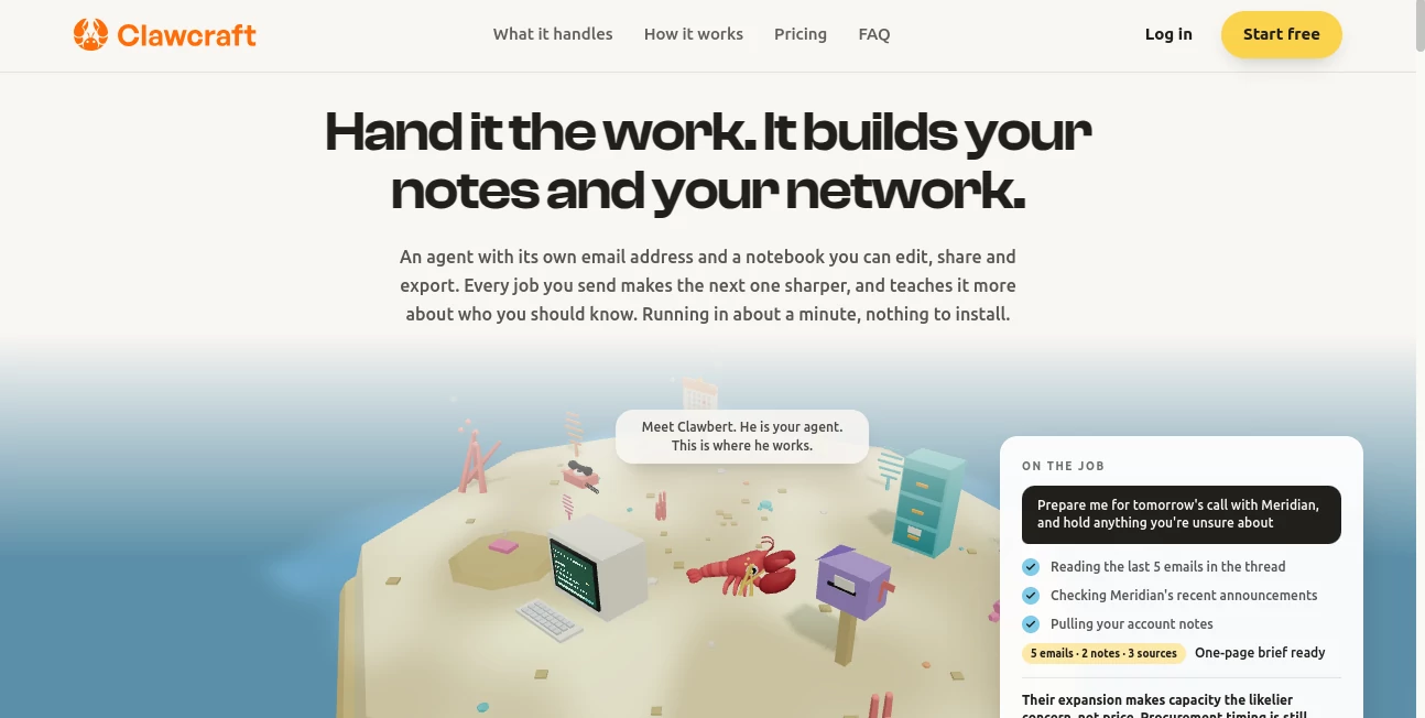 Screenshot of Clawcraft – An AI tool in the ,AI Workflow Management ,AI Productivity Tools ,AI Email Assistant ,AI Scheduling  category, showcasing its interface and key features.