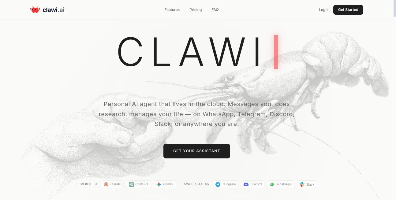 Screenshot of Clawi.ai – An AI tool in the ,AI Life Assistant ,AI Productivity Tools ,AI Team Collaboration ,AI Chatbot  category, showcasing its interface and key features.