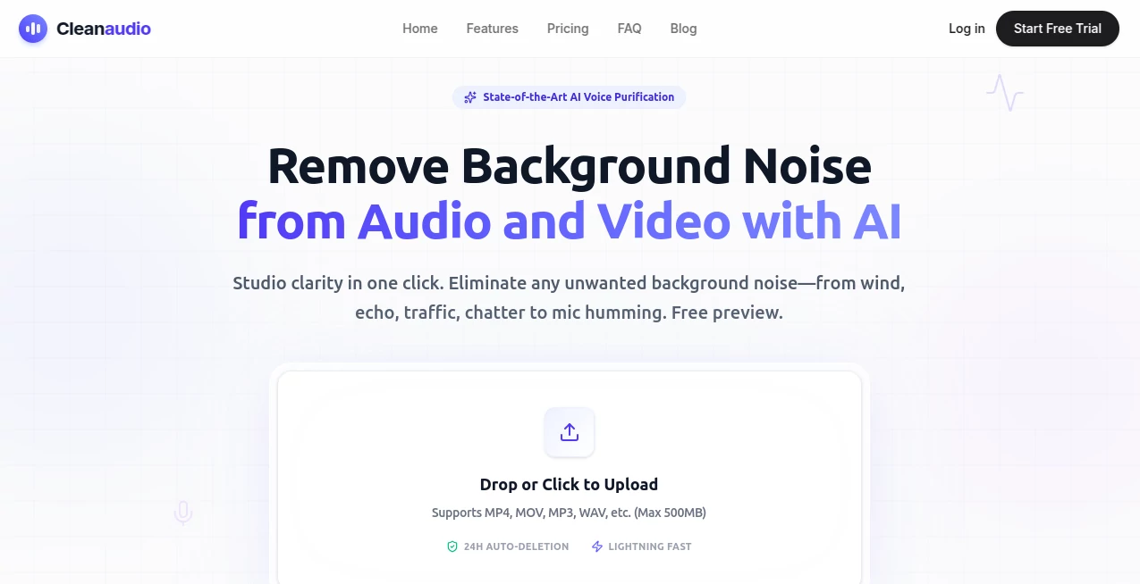 Screenshot of CleanAudio – An AI tool in the ,AI Audio Enhancer ,AI Voice & Audio Editing ,AI Voice Assistants ,AI Noise Cancellation  category, showcasing its interface and key features.