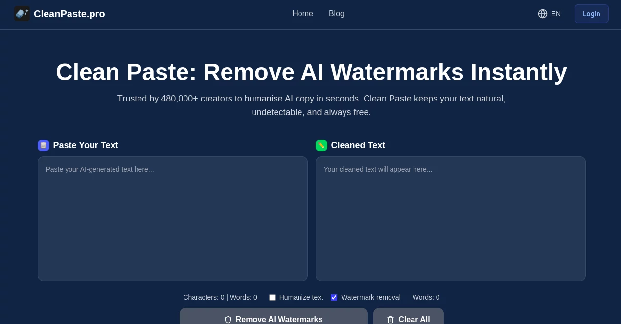 Screenshot of Clean Paste – An AI tool in the ,AI Grammar Checker ,AI Rewriter ,AI Content Detector ,AI Writing Assistants  category, showcasing its interface and key features.