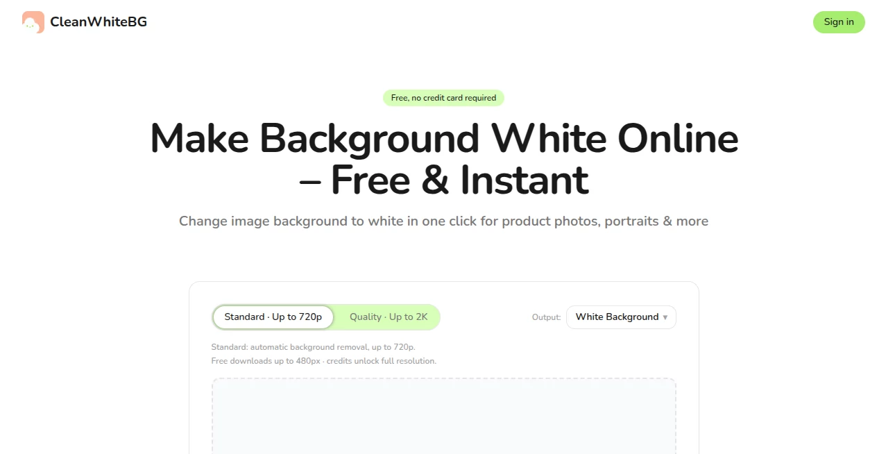 Screenshot of CleanWhiteBG – An AI tool in the ,AI Background Remover ,Image  category, showcasing its interface and key features.