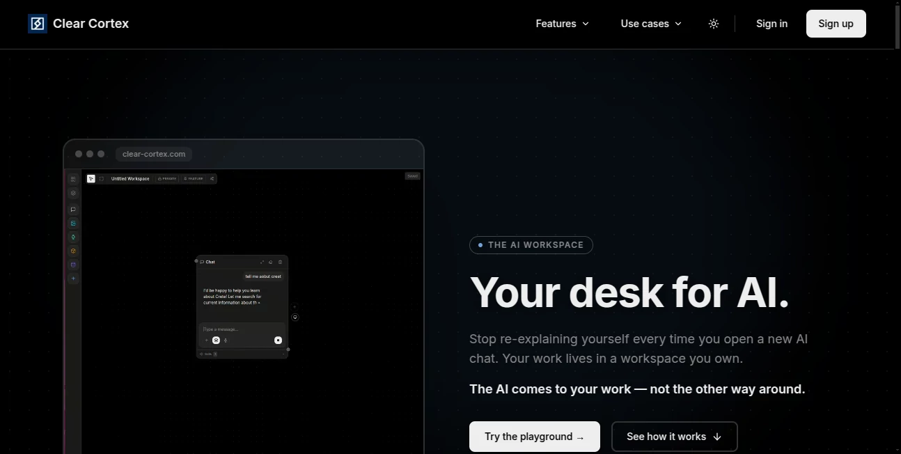 Screenshot of Clear Cortex – An AI tool in the ,AI Workflow Management ,AI Productivity Tools ,AI Team Collaboration ,AI Files Assistant  category, showcasing its interface and key features.