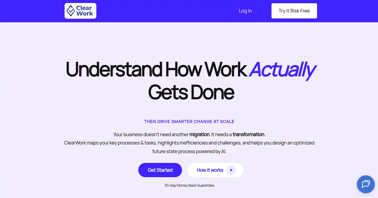 Screenshot of ClearWork – An AI tool in the ,AI Workflow Management ,AI Project Management ,AI Analytics Assistant  category, showcasing its interface and key features.