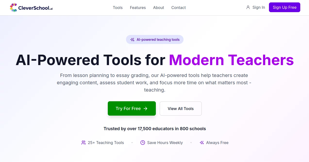 Screenshot of CleverSchool AI – An AI tool in the ,AI Homework Helper ,AI Quizzes ,AI Education Assistant ,AI Coaching  category, showcasing its interface and key features.