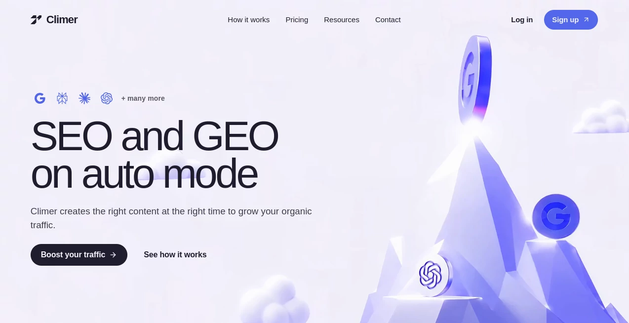 Screenshot of Climer – An AI tool in the ,AI SEO Assistant ,AI Content Generator ,AI Digital Marketing Generator ,AI Analytics Assistant  category, showcasing its interface and key features.