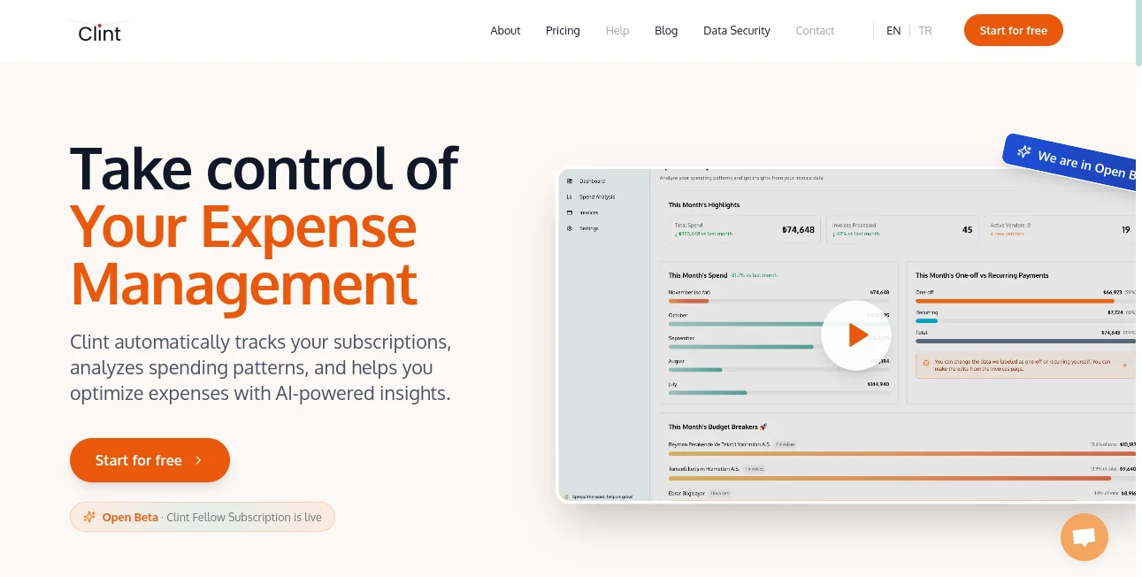 Screenshot of Clint – An AI tool in the ,AI Workflow Management ,AI Productivity Tools ,AI Task Management ,AI Analytics Assistant  category, showcasing its interface and key features.