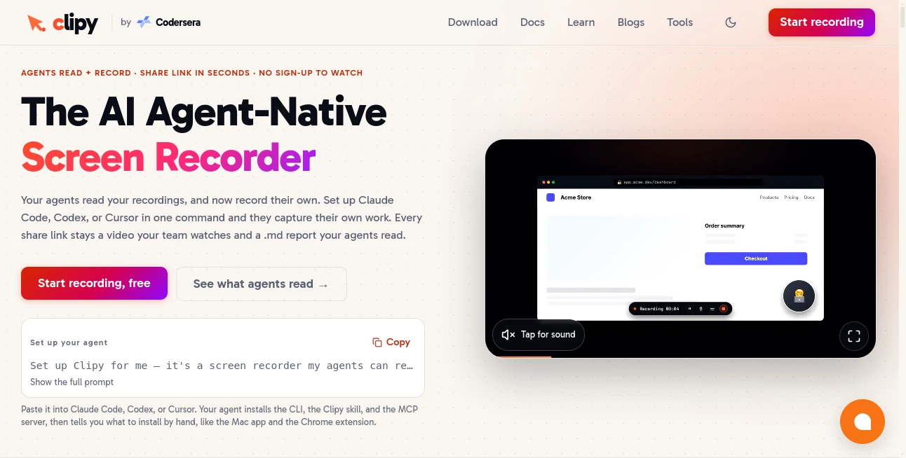 Screenshot of Clipy – An AI tool in the ,AI Recording ,AI Productivity Tools ,AI Developer Tools ,AI Video Recording  category, showcasing its interface and key features.