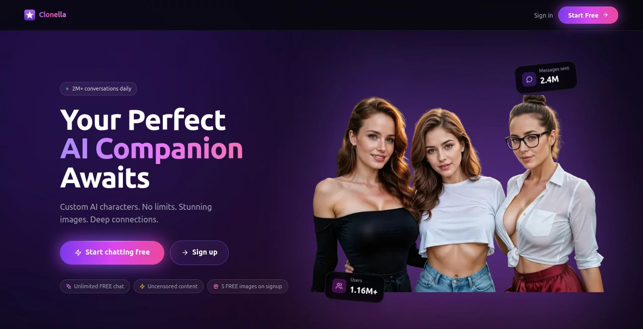 Screenshot of Clonella – An AI tool in the ,AI Content Generator ,AI Video Generator ,AI Avatar Generator ,AI Voice Cloning  category, showcasing its interface and key features.