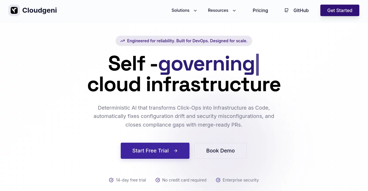 Screenshot of Cloudgeni – An AI tool in the ,AI No-Code & Low-Code ,AI Code Assistant ,AI Developer Tools ,AI DevOps Assistant  category, showcasing its interface and key features.