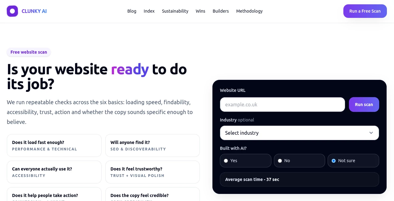 Screenshot of Clunky AI – An AI tool in the ,AI SEO Assistant ,AI Research Tool ,AI Analytics Assistant  category, showcasing its interface and key features.