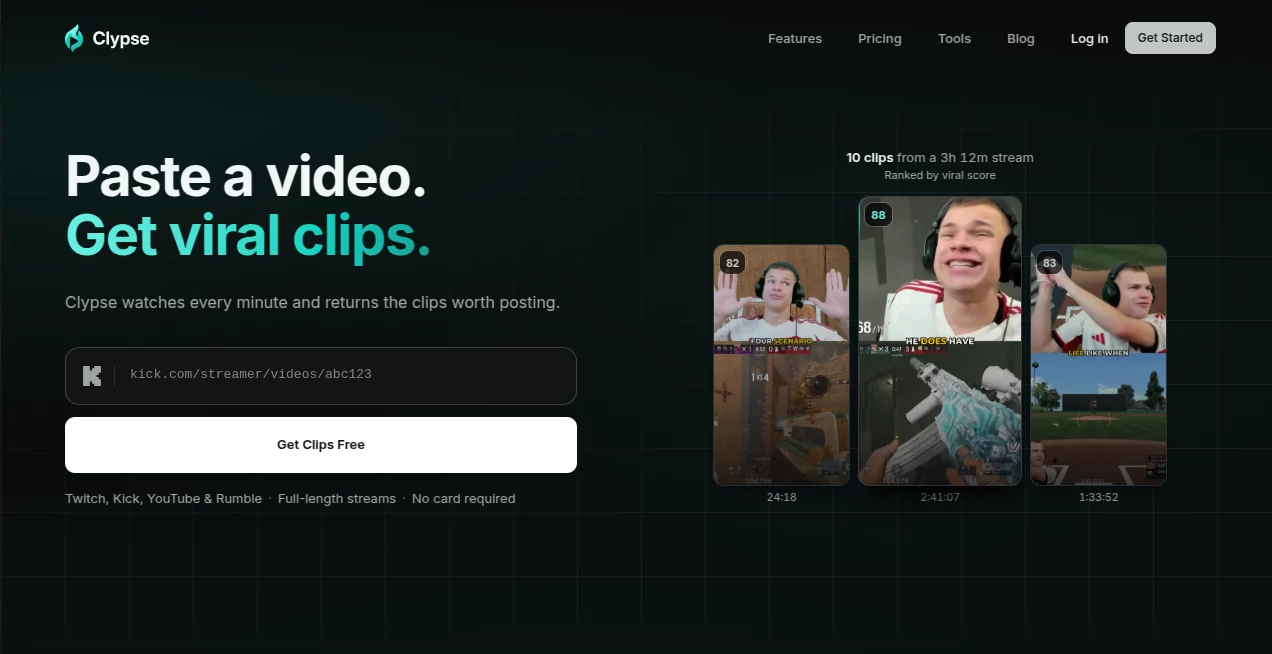 Screenshot of Clypse AI – An AI tool in the ,AI Video Generator ,AI Video Editor ,AI Short Clips Generator ,AI Social Media Assistant  category, showcasing its interface and key features.