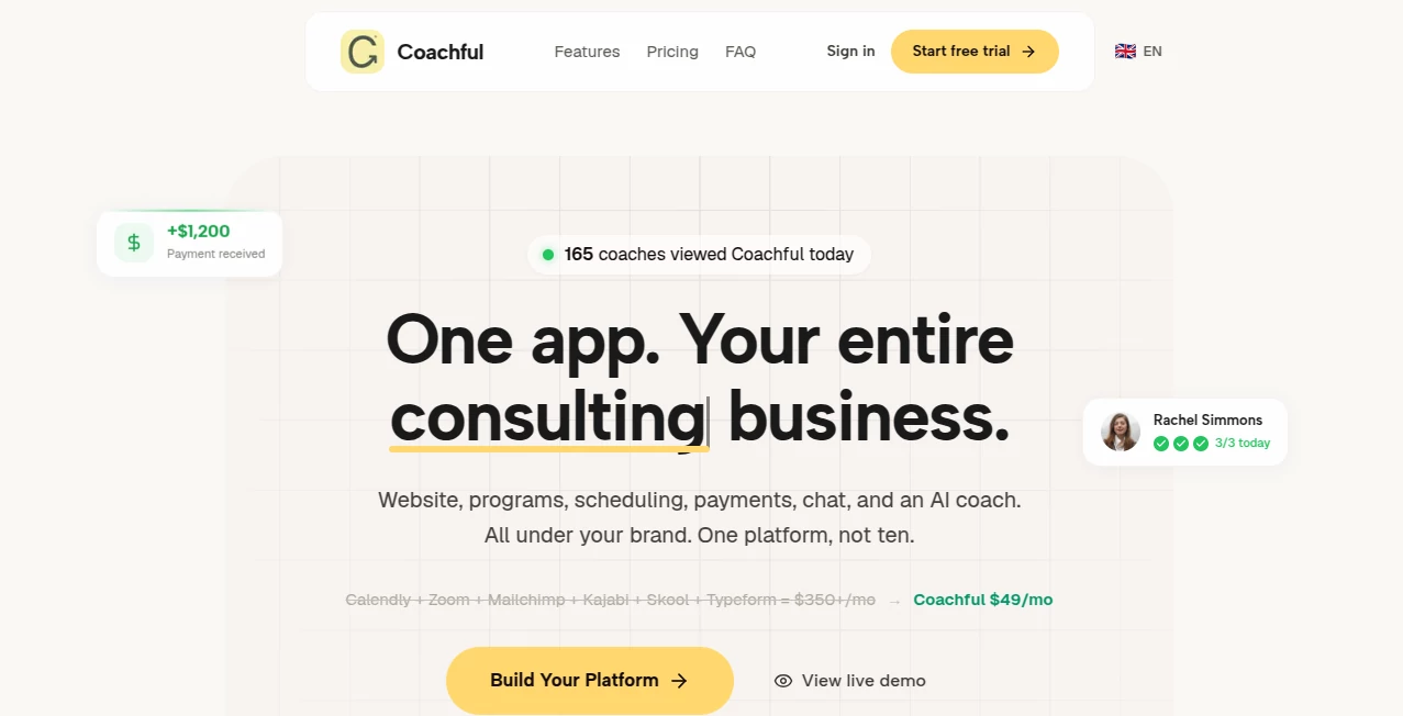 Screenshot of Coachful – An AI tool in the ,AI Life Assistant ,AI Productivity Tools ,AI Coaching ,AI Chatbot  category, showcasing its interface and key features.