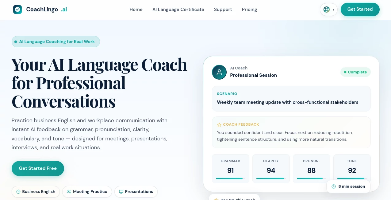 Screenshot of CoachLingo – An AI tool in the ,Education ,AI Education Assistant ,AI Coaching  category, showcasing its interface and key features.