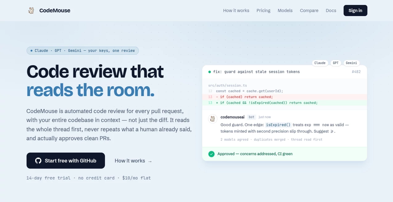 Screenshot of CodeMouse – An AI tool in the ,AI Testing & QA ,AI Code Assistant ,AI Developer Tools ,AI DevOps Assistant  category, showcasing its interface and key features.