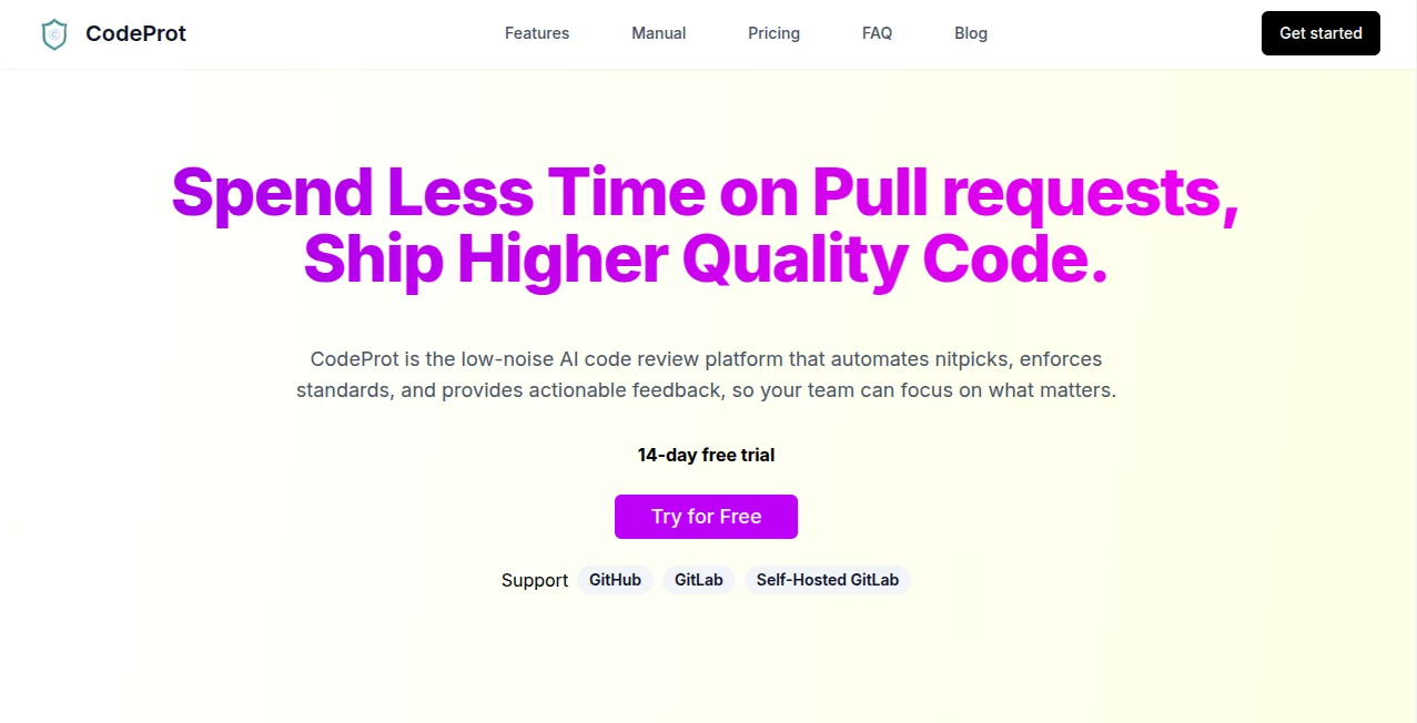 Screenshot of CodeProt – An AI tool in the ,AI Testing & QA ,AI Productivity Tools ,AI Developer Tools ,AI Reviews Assistant  category, showcasing its interface and key features.