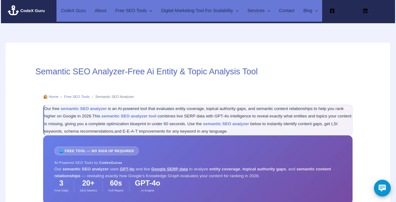 Screenshot of Semantic SEO Analyzer – An AI tool in the ,AI Content Generator ,AI Research Tool ,AI SEO Assistant ,AI Marketing Plan Generator  category, showcasing its interface and key features.