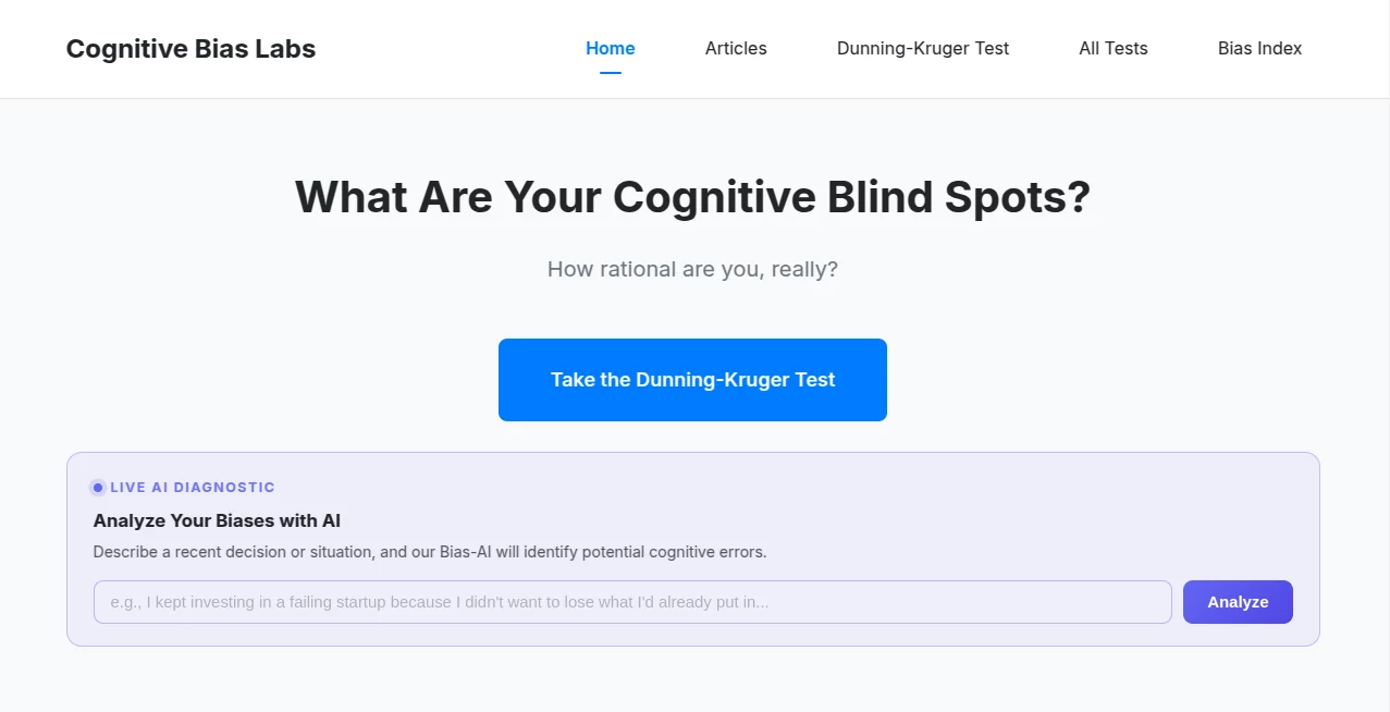 Screenshot of Cognitive Bias Labs – An AI tool in the ,AI Research Tool ,AI Life Assistant ,AI Knowledge Management ,AI Education Assistant  category, showcasing its interface and key features.