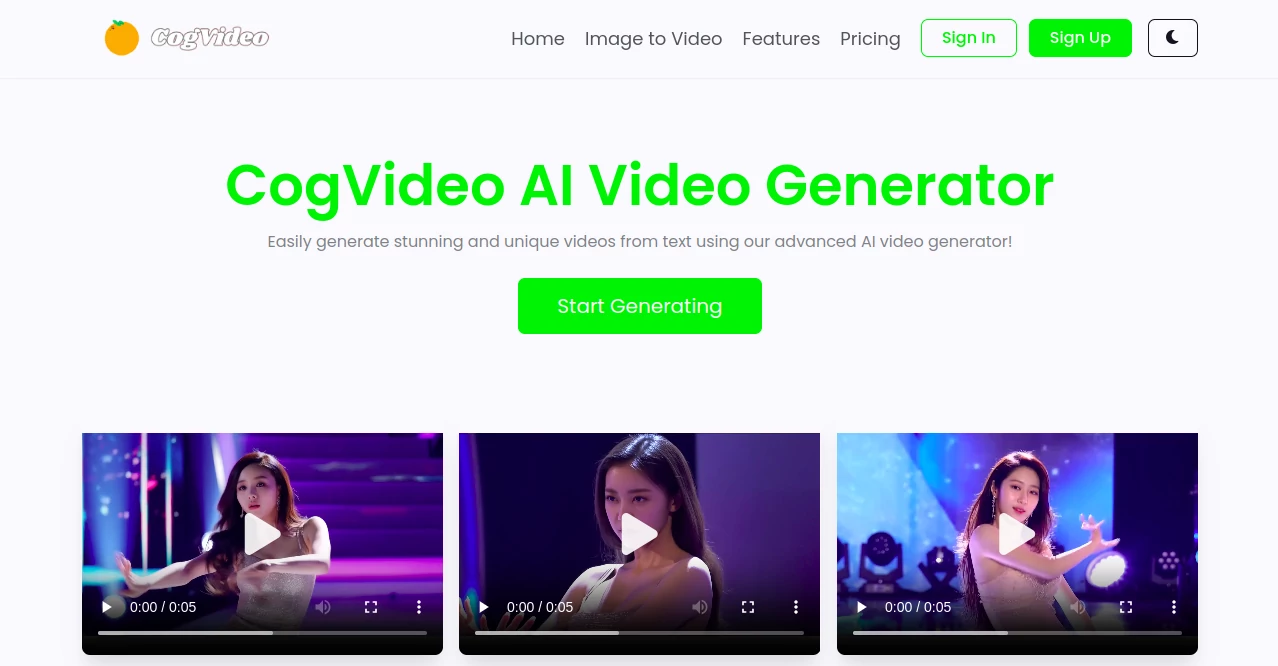 Screenshot of CogVideo – An AI tool in the ,AI Animated Video ,AI Creative Writing ,AI Video Generator ,AI Text to Video  category, showcasing its interface and key features.